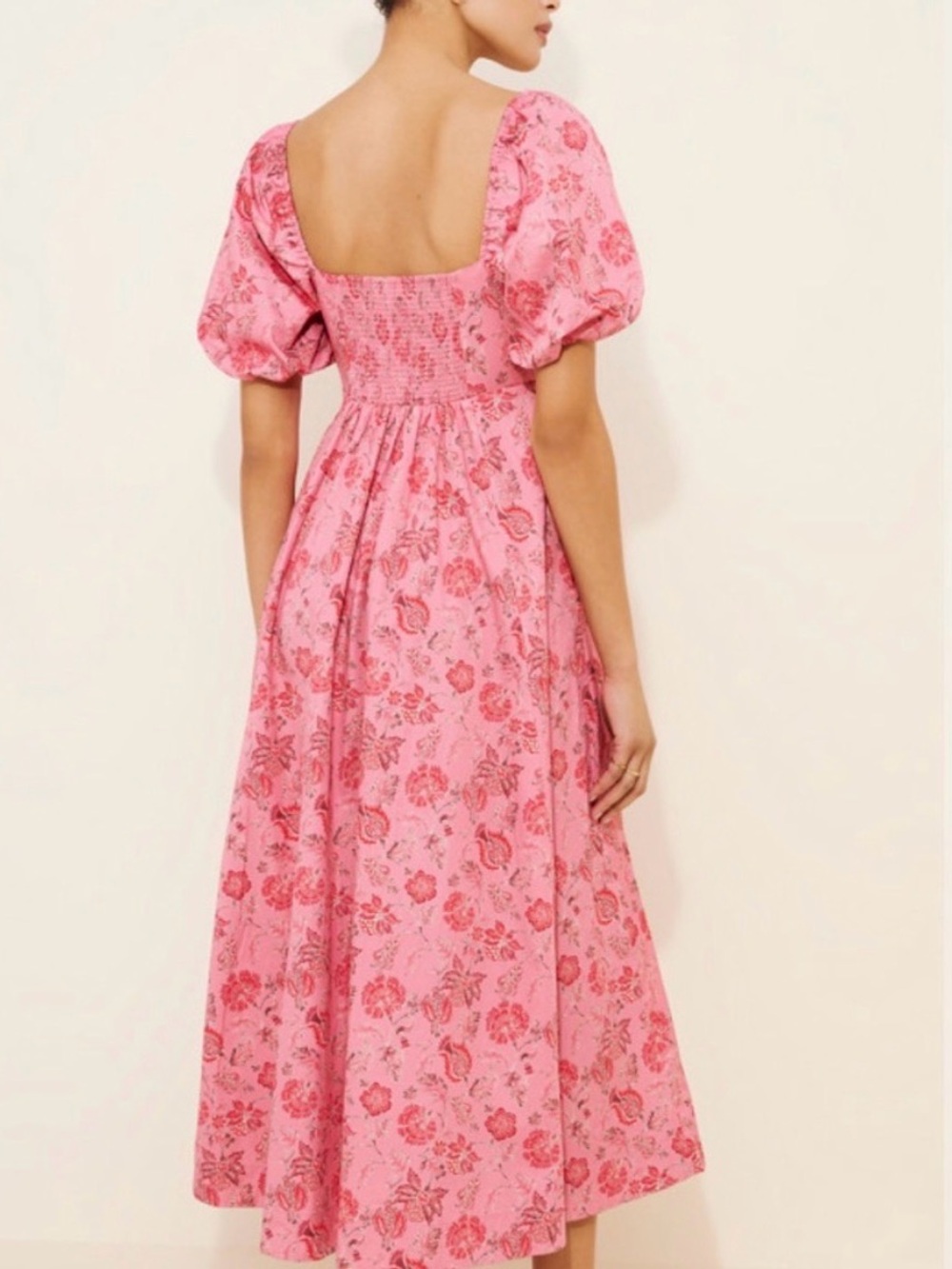 Hill House Matilda Pink Pimlico Floral Ikat Dress with Puff Sleeves NWT - Picture 14 of 15